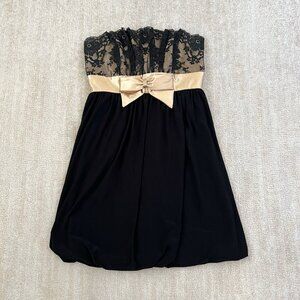 Jessica McClintock Black and Gold Lace Prom Dress